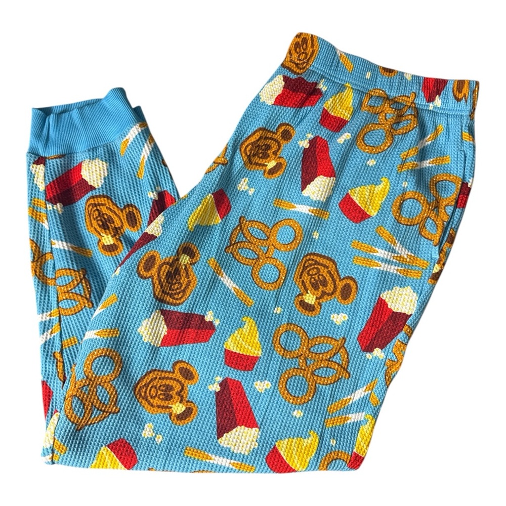 NWOT Disney Parks 1X Thermal Pajama Sleep Pants Mickey Waffles DOLE Whitp Churro